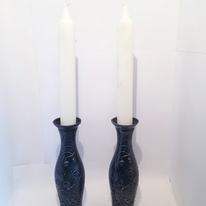 Pair of Small Art Nouveau Pewter Vases or Candleholders image 2