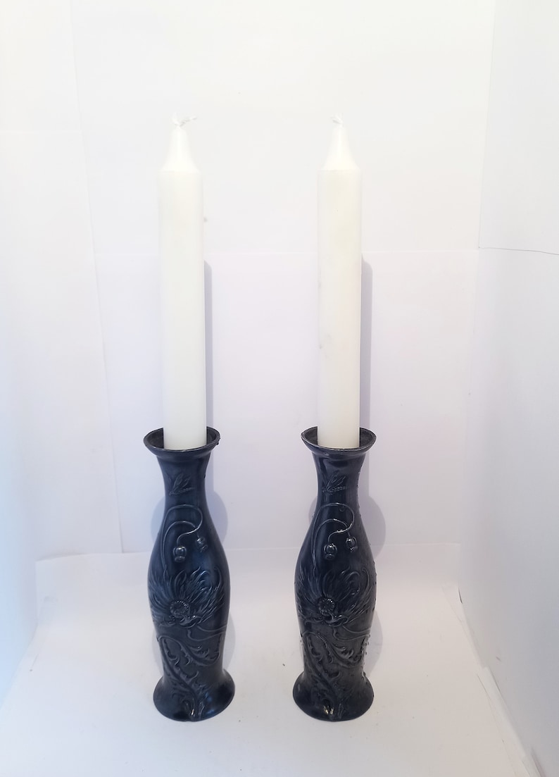 Pair of Small Art Nouveau Pewter Vases or Candleholders image 2