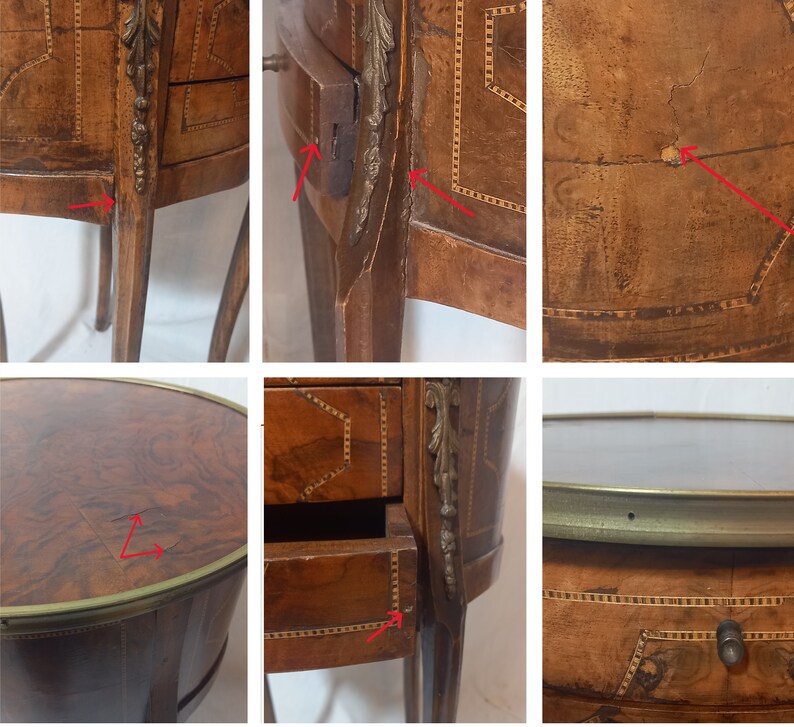 Antique Side Tables / Nightstands with Marquetry in the Louis XV-XVI Transition Style image 8