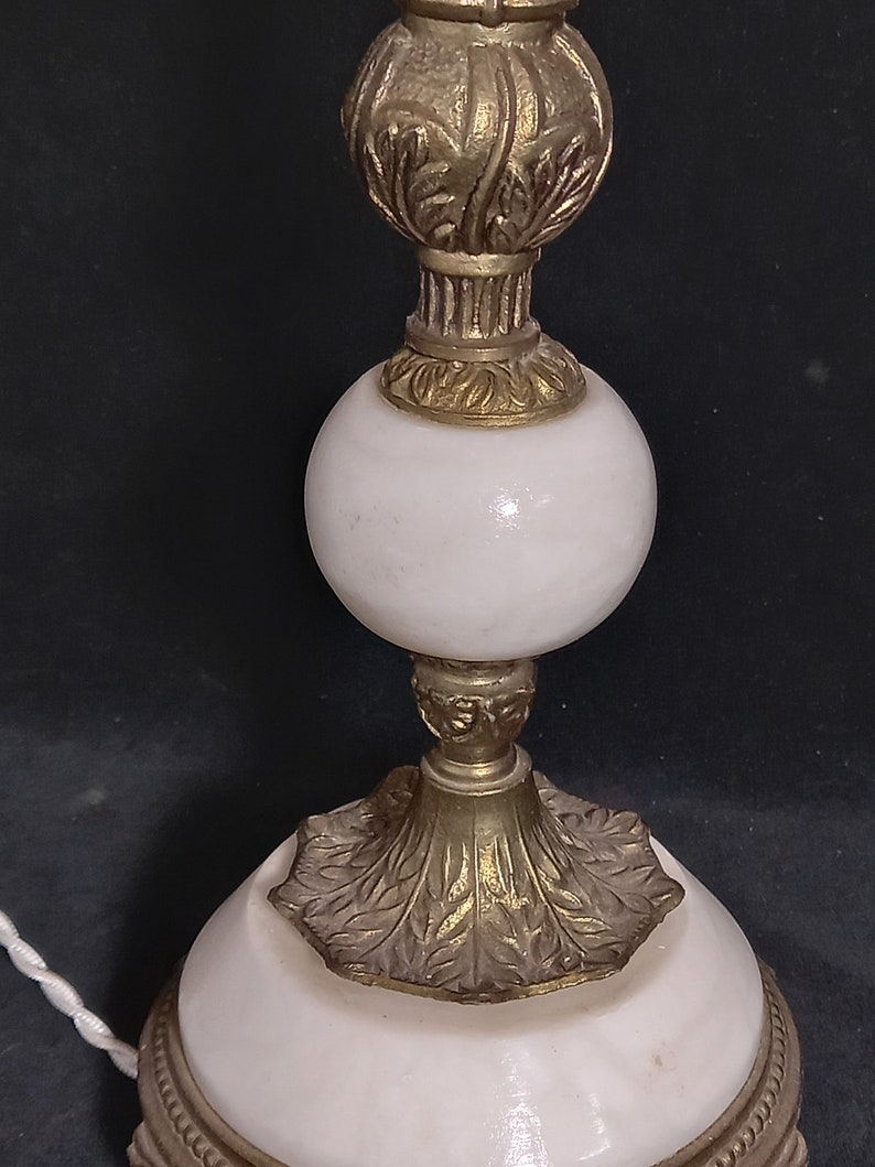 Tall Table Lamp Base in White Marble and Brass image 5