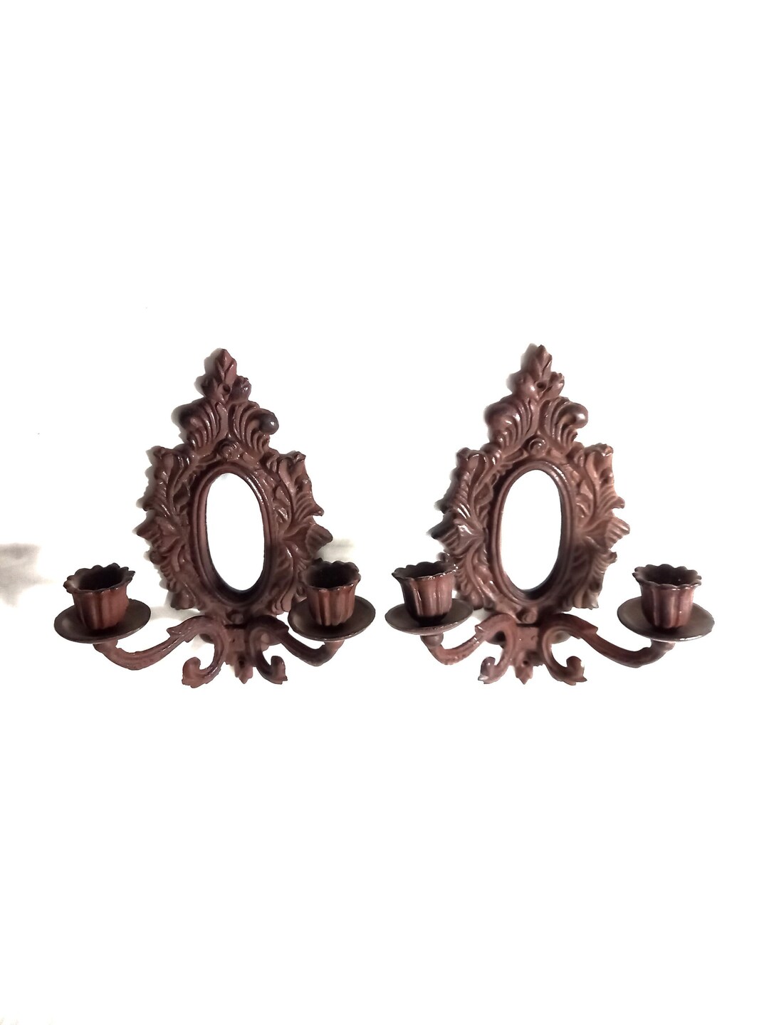 Pair of Cast Iron Candle Wall Sconces With Mirrors Etsy