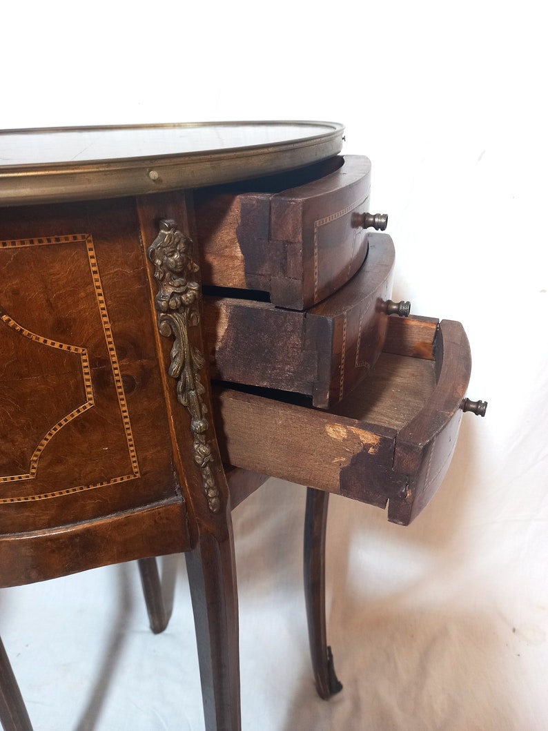 Antique Side Tables / Nightstands with Marquetry in the Louis XV-XVI Transition Style image 6