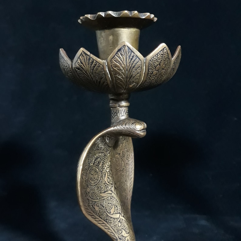 Superior Quality Vintage Cobra Candlesticks with Detailed Engraving
