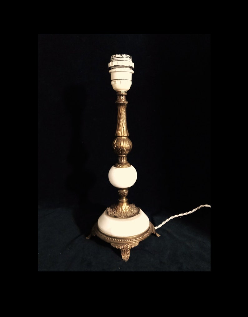 Tall Table Lamp Base in White Marble and Brass image 1