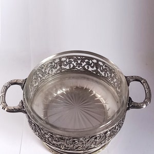 Silverplate Neoclassical Style Bonbonnière / Bonbon Dish with Crystal Liner image 6