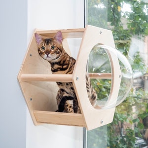 Modern Floating Shelf Cat Bed, Wall Mounted Designer Cat Cave Minimalistic Wooden Pet Furniture