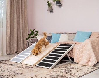 Modern dog ramp for beds & couches with adjustable height Handmade wooden ramp for pets Foldable large dog ramp Wooden dog ladder