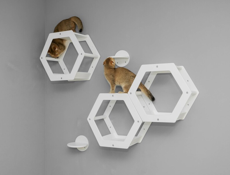 Cat Tree Modern Hexagon Cat Shelves Cat Wall Furniture Cat Etsy