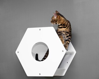 Hexagonal cat cave Price for 1 item Handmade cat house Contemporary design cat shelf Cat space Wall mounted cat perch Closed cat hexagon