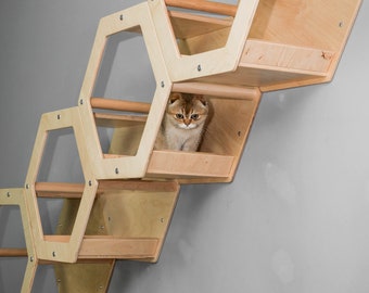 Cat Tree Hexagon shelves set of  4 Cat wall furniture Cat tunnel Cat tree furniture Corner cat tree Cat condo Cat shelf wall Cat tree tower