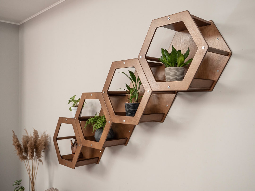 4 Unit Hexagon Shelving Geometrical Plant Stands Wall Shelves on Wall