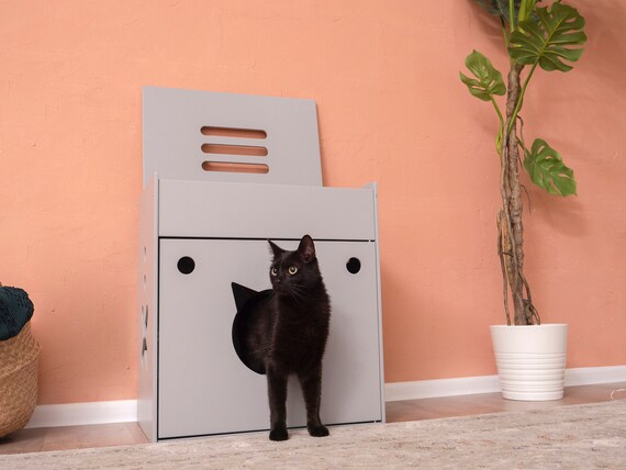 Toilette per gatti nascosta con porta VASSOIO in regalo Recinzione per  lettiera per gatti in legno Casa cubica per gatti Regali per proprietari di gatti  Toilette per gatti in legno 