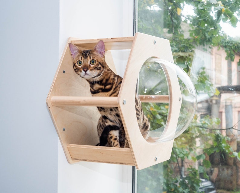 Modern Floating Shelf Cat Bed, Wall Mounted Designer Cat Cave Minimalistic Wooden Pet Furniture