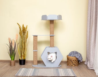 CUTE cat tree Cat tower - scratcher modern Cat activity center Nice play space ECO-friendly cat house Cat hideout by Wowhelperco