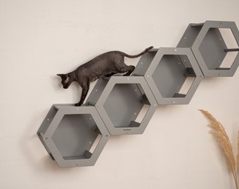 Excellent SET of 4 cat hexagons Cat wall furniture Cat tunnel Cat house Cat lover gift Katzenmöbel Cat wall tree Cat condo Cat shelf wall