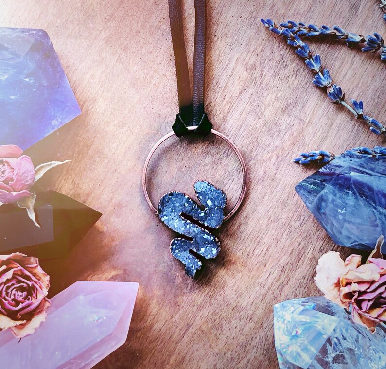 Copper Necklace Grey Druzy Snake Talisman
