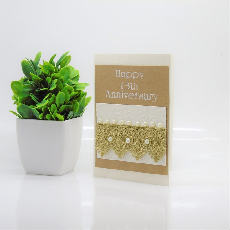 Happy 13th Wedding Anniversary Card with Flowers Handmade Lace Etsy