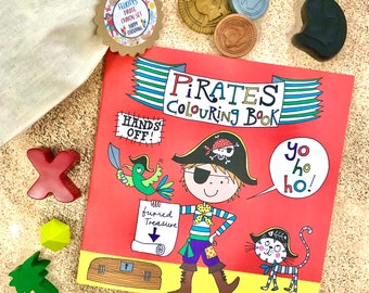 Pirates Colouring Book, 14 Wax Crayons with Personalised Label and optional Personalised Colouring Sheet