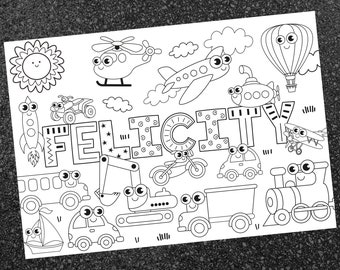 Tiny Transport - personalised colour your own name print (crayons not included - matching crayons also available for sale in my shop).