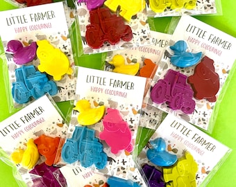 Little Farmer Shaped Wax Crayons/Party Packets. A Set of 3 wax crayons Biofilm packets are eco friendly and biodegradable.