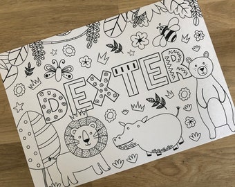 Wild Animals - personalised colour your own name print (crayons not included - matching animal crayons also available for sale in my shop)