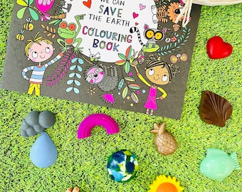 Personalised Together We Can Save The World Set - 13 different shaped wax crayons & colouring book set, personalised A4 print optional