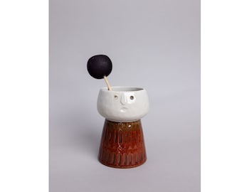 Beige And Brown Ceramic Vase | Face Cute Mini Vase