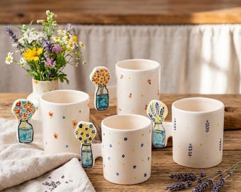 Taza de cerámica con diseño floral / Vajilla pintada a mano, taza de café artesanal