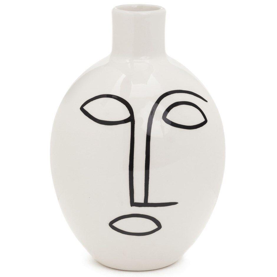 Ceramic Face Line Art Vase Black And White Modern Vase Etsy