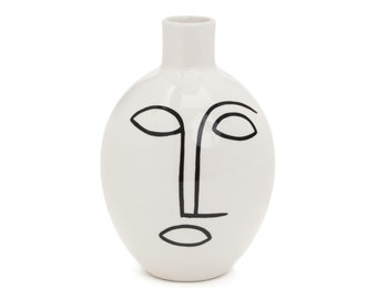 Ceramic Face Line Art Vase | Black And White Modern Vase