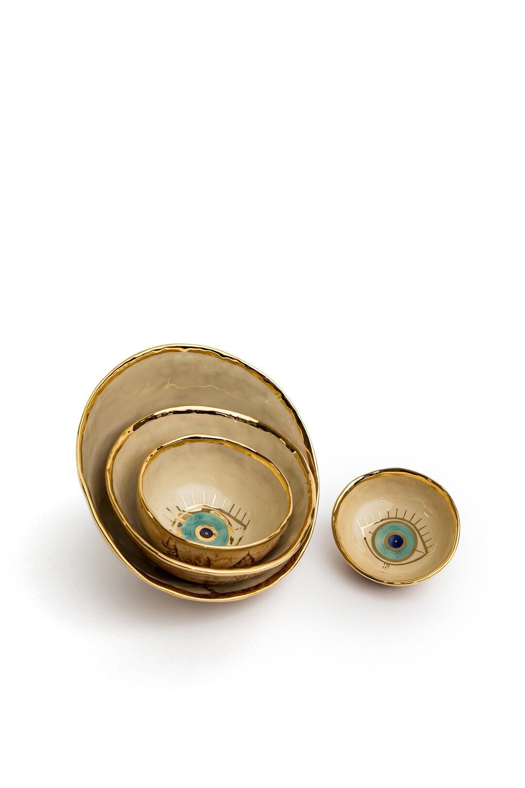 18K Gold Plated Bowls With Glazed Stamped Back Etsy