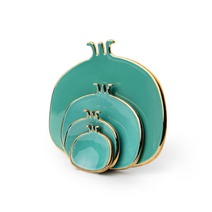 Turquoise Ceramic Decorative Pomegranate Plates With Gold Edges