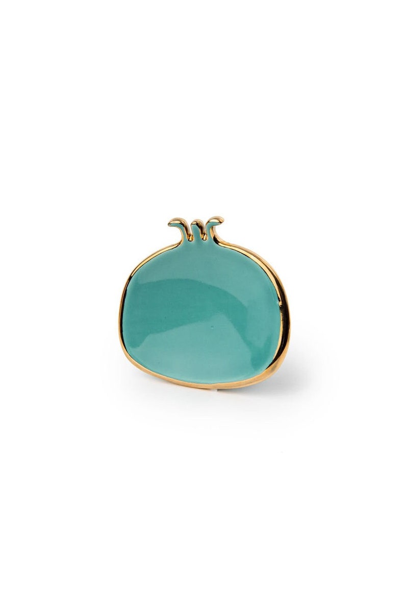 Turquoise Ceramic Decorative Pomegranate Plates With Gold Edges