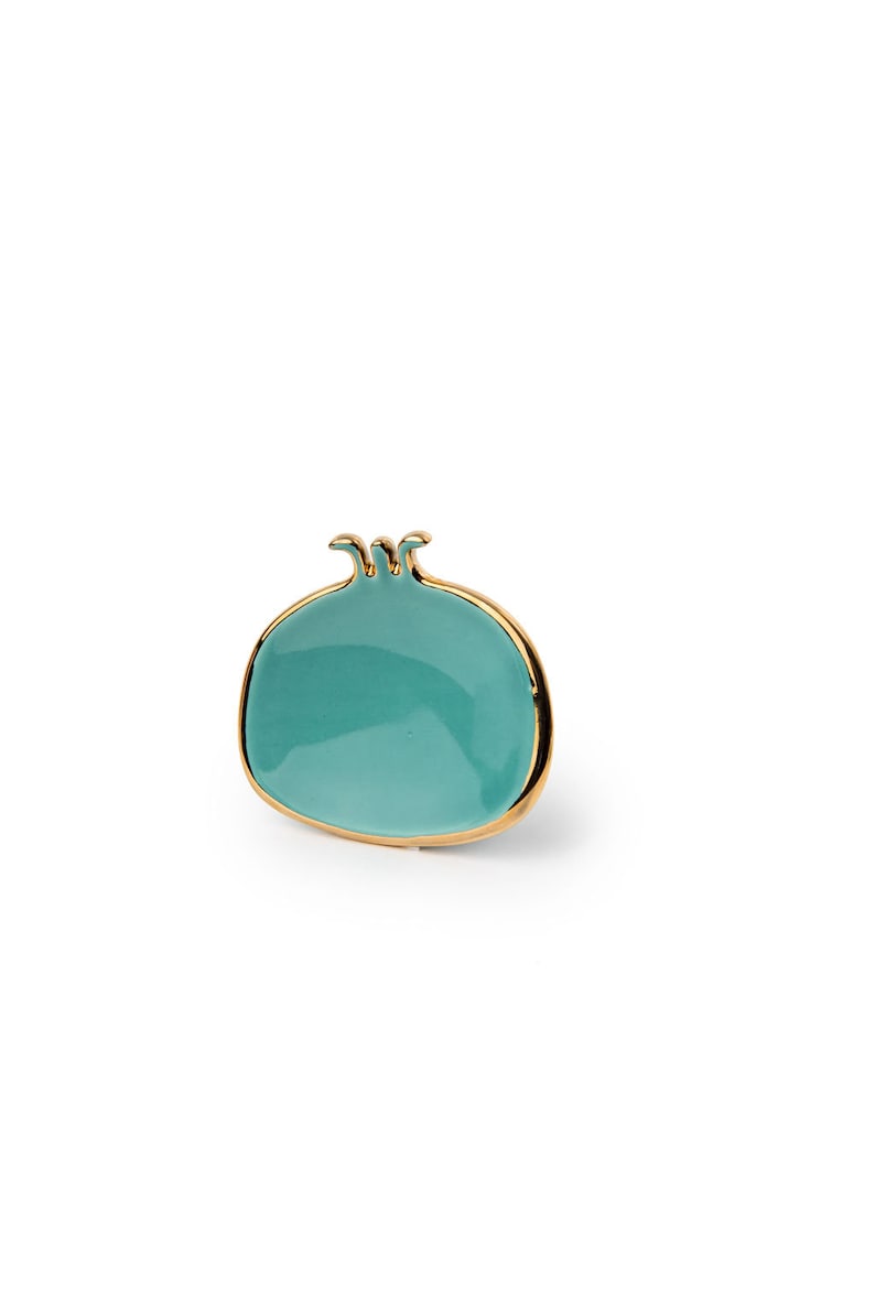 Turquoise Ceramic Decorative Pomegranate Plates With Gold Edges