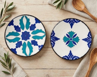 手描きのメキシコ陶器皿 - 青と黄色の天体の星と月のデザイン - Etsy 日本
