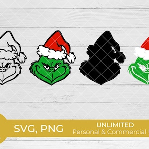 Rosto grinch em camadas chapéu de papai noel natal svg, Grinch svg, feriado png, sublimação png, arquivo cortado para cricut, grinchmas, suéter de natal