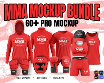 Paquete de maquetas de productos de MMA en formato PSD / Equipo y ropa de lucha / Photoshop editable