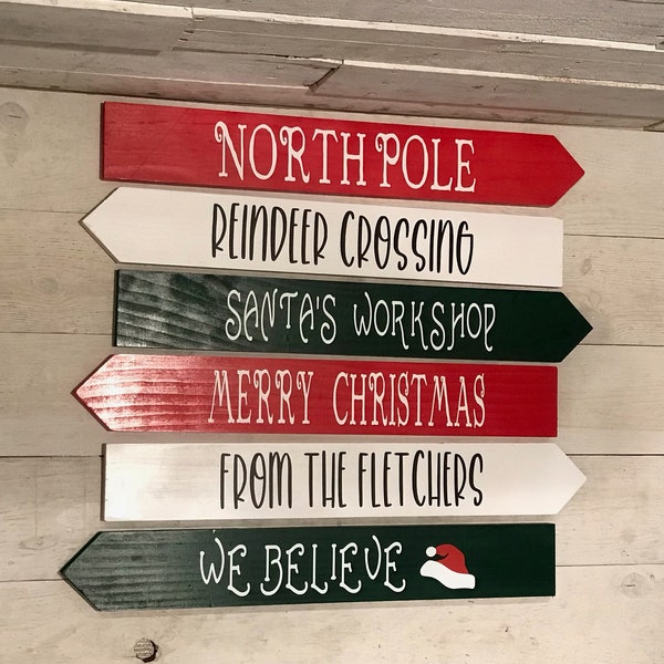 Christmas Directional Signs | Christmas Destination Signs | Arrow Sign | Christmas Arrows | Christmas Signs | North Pole Sign | Believe