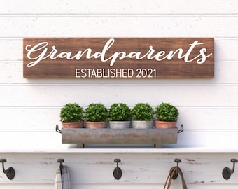 Grandparents Established Sign | Baby Announcement | New Grandparents Gift | First Time Grandparents Gift | Grandma Sign | Grandpa Sign