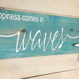 Happiness Comes in Waves Sign l Beach Sign l Beach Decor l Cottage Sign l Wooden Beach Sign