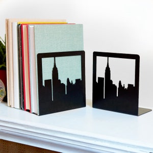 New York City Skyline Metal NYC Bookends (1 Pair) - Thin and Sturdy