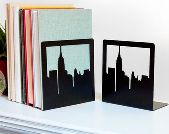 New York City Skyline Metal NYC Bookends (1 Pair) - Thin and Sturdy