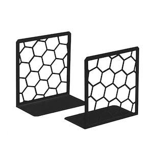 Honeycomb Book Ends 1 Pair Unique Geometric Metal Bookends for Desks, Shelves image 4