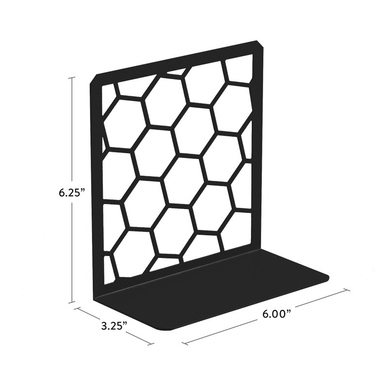 Honeycomb Book Ends 1 Pair Unique Geometric Metal Bookends for Desks, Shelves image 8