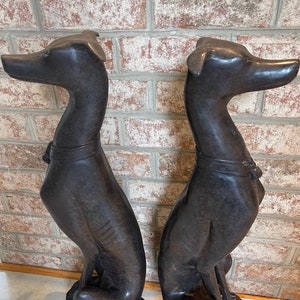 Set of Large Bronze Greyhound Sculptures Guard Dog Statues Pet Decor