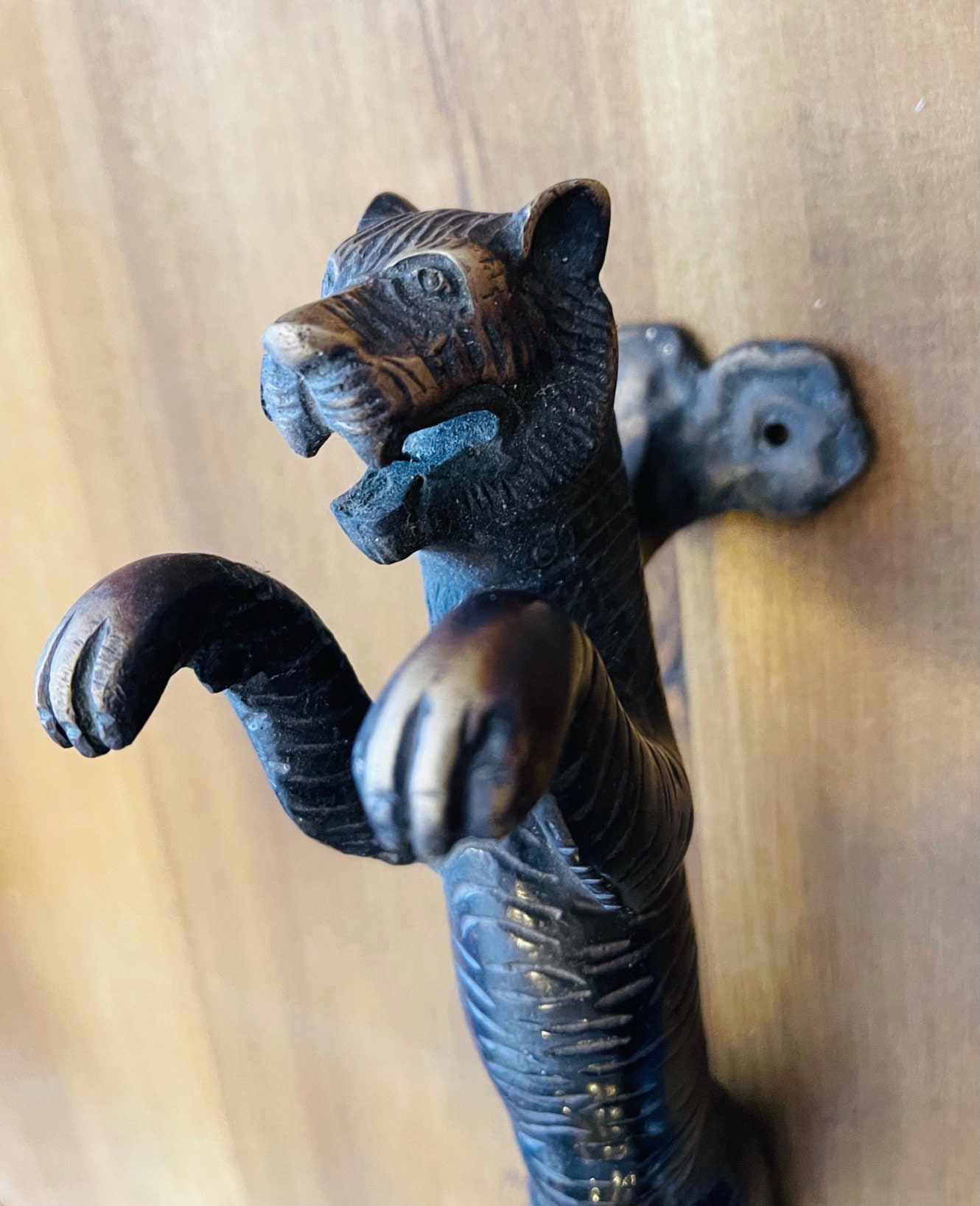 Vintage Large Brass Ornate Big Cat Door Handle Decorative Etsy