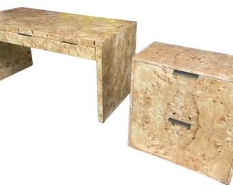 Custom Burl Wood Office Desk with 2-Drawer Cabinet - Modern USA Made