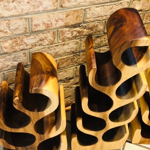 Teak Wine Rack Hand Carved Teak Wood Wine Holder Etsy