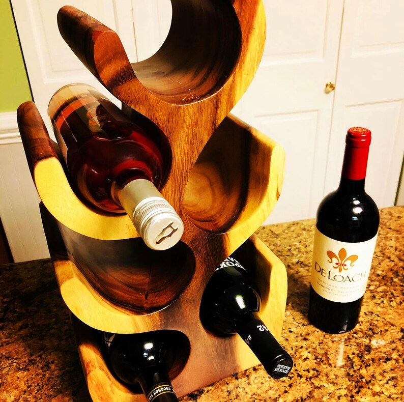 Acacia Wood Wine Rack Carved Teak Wood Wine Storage Etsy