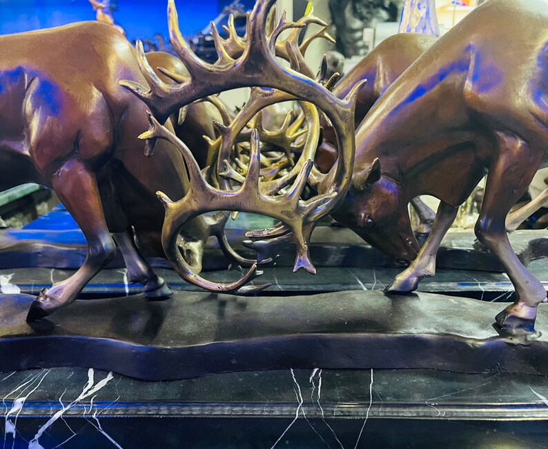 Bronze Whitetail Deer Reindeer Sculpture Deer Figurine Fighting Deer